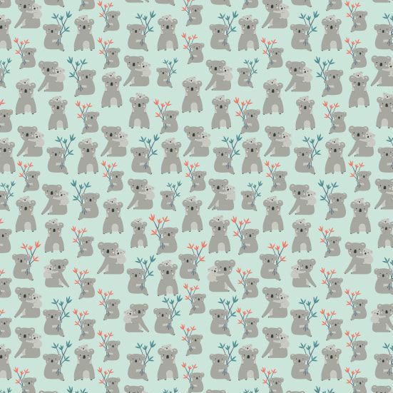 Joey Koalas Mint Koala Bear Australia Marsupial Cotton Fabric