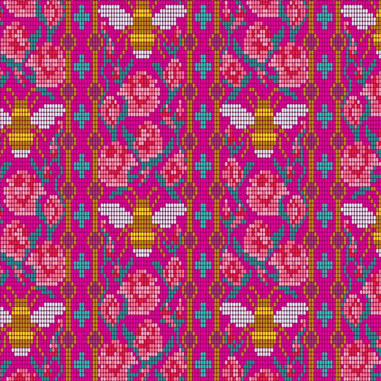 Handiwork Bead Work Dahlia Alison Glass Pixels Bee Rose Floral Cotton Fabri