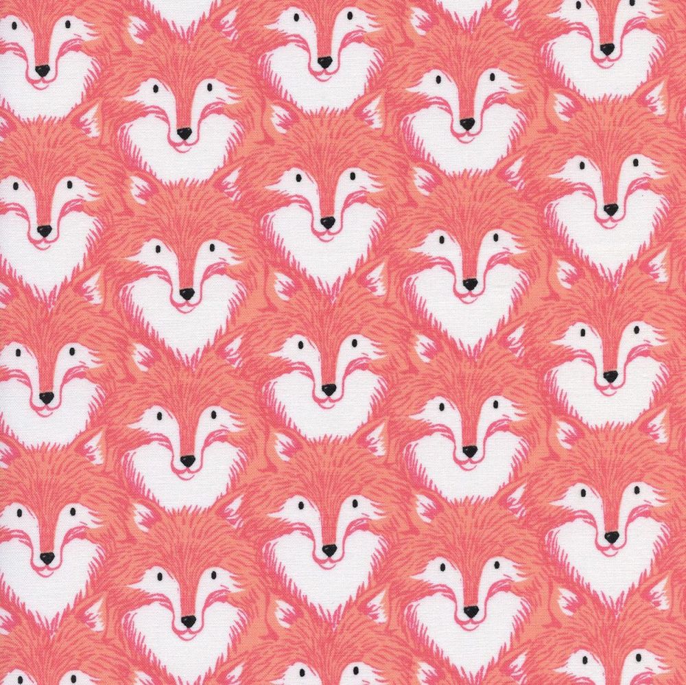 Magic Forest Foxes Coral Fox Face Cotton Fabric by Cotton + Steel designed
