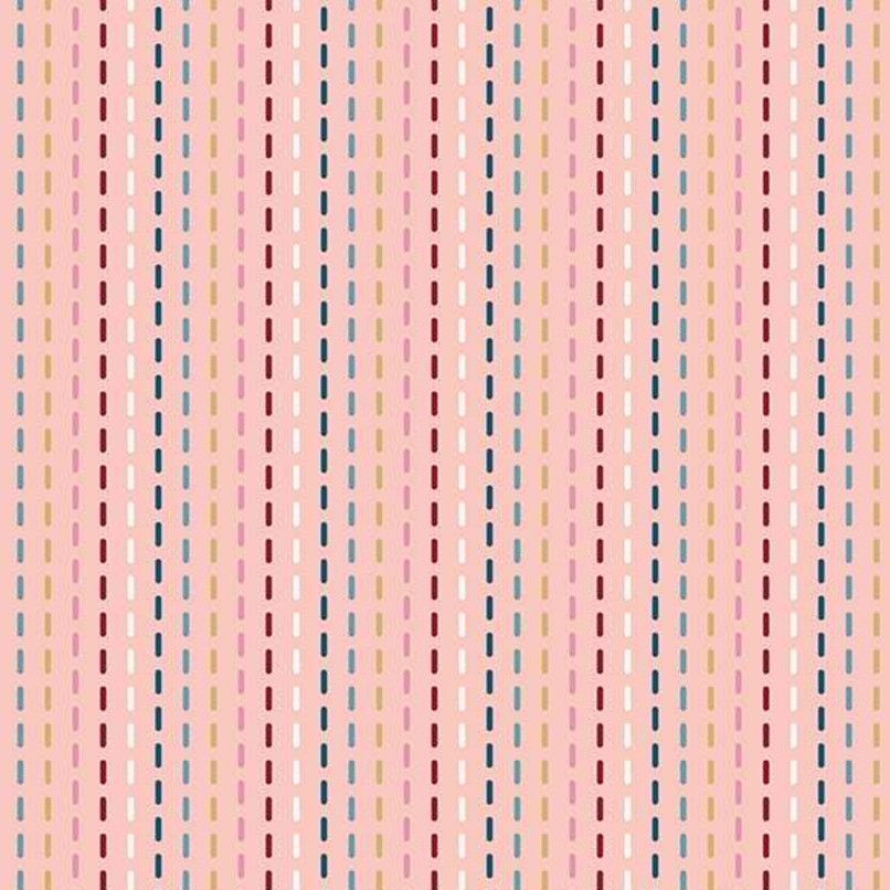Blooms and Bobbins Stitches Pink Metallic Gold Stripes Sashiko Stitch Lines
