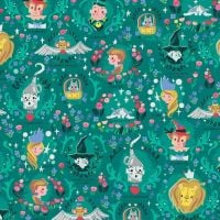 Dorothy's Journey Vignette Emerald Characters Wizard of Oz Dorothy Tin Man Cowardly Lion Scarecrow Toto Cotton Fabric