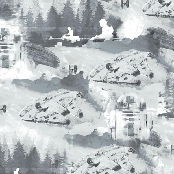 Star Wars Watercolor Grey Millenium Falcon Toile R2-D2 Droid Monochrome Cot