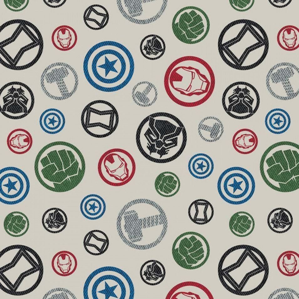 Marvel Avengers Hero Emblem Cream Character Badges Logo Superhero Cotton Fa