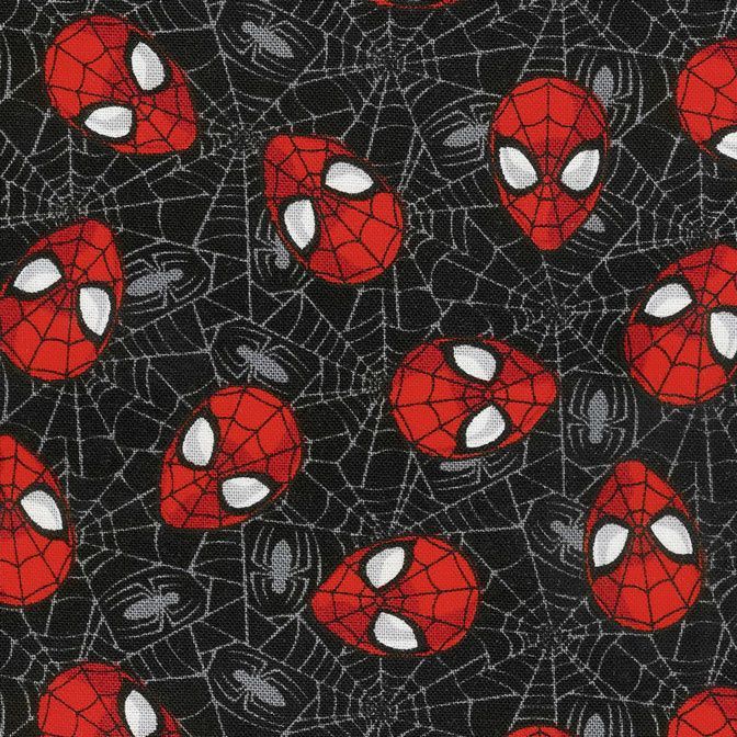 Spider-Man Marvel Spiderman Web Black Head Toss Superhero Faces Cotton Fabr