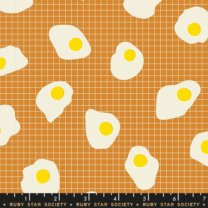 Darlings 2019 Fried Eggs Caramel Grid Ruby Star Society Cotton Fabric