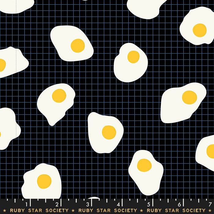 Darlings 2019 Fried Eggs Black Grid Ruby Star Society Cotton Fabric