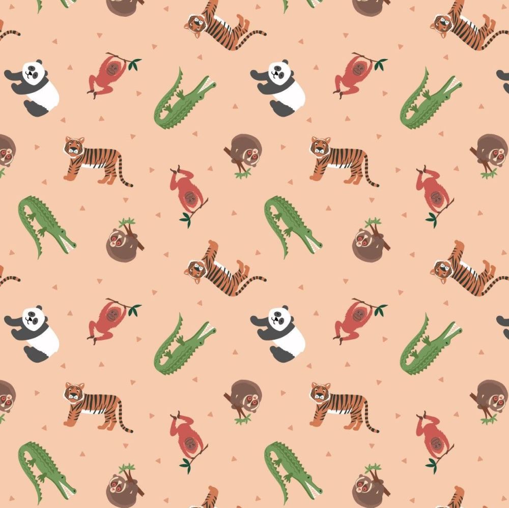 Small Things World Animals Asian Animals on Light Tiger Cotton Fabric
