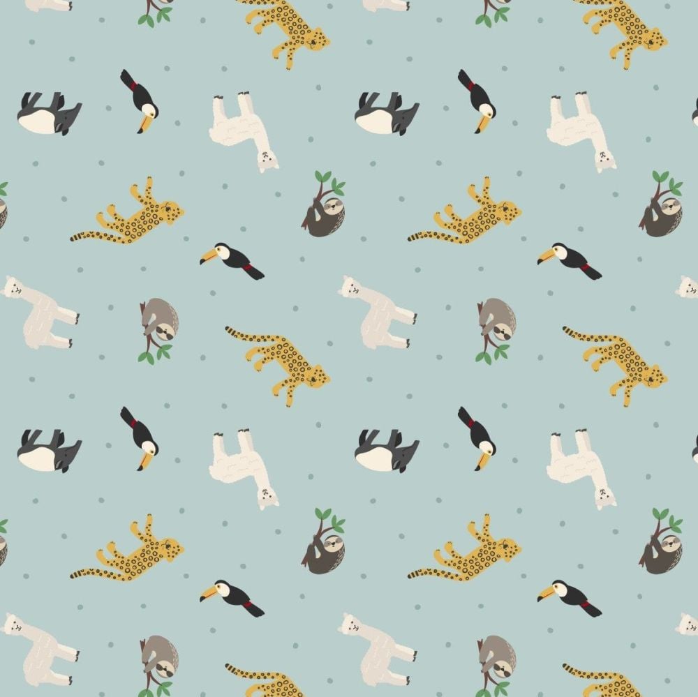 Small Things World Animals South American Animals on Blue Cotton Fabric
