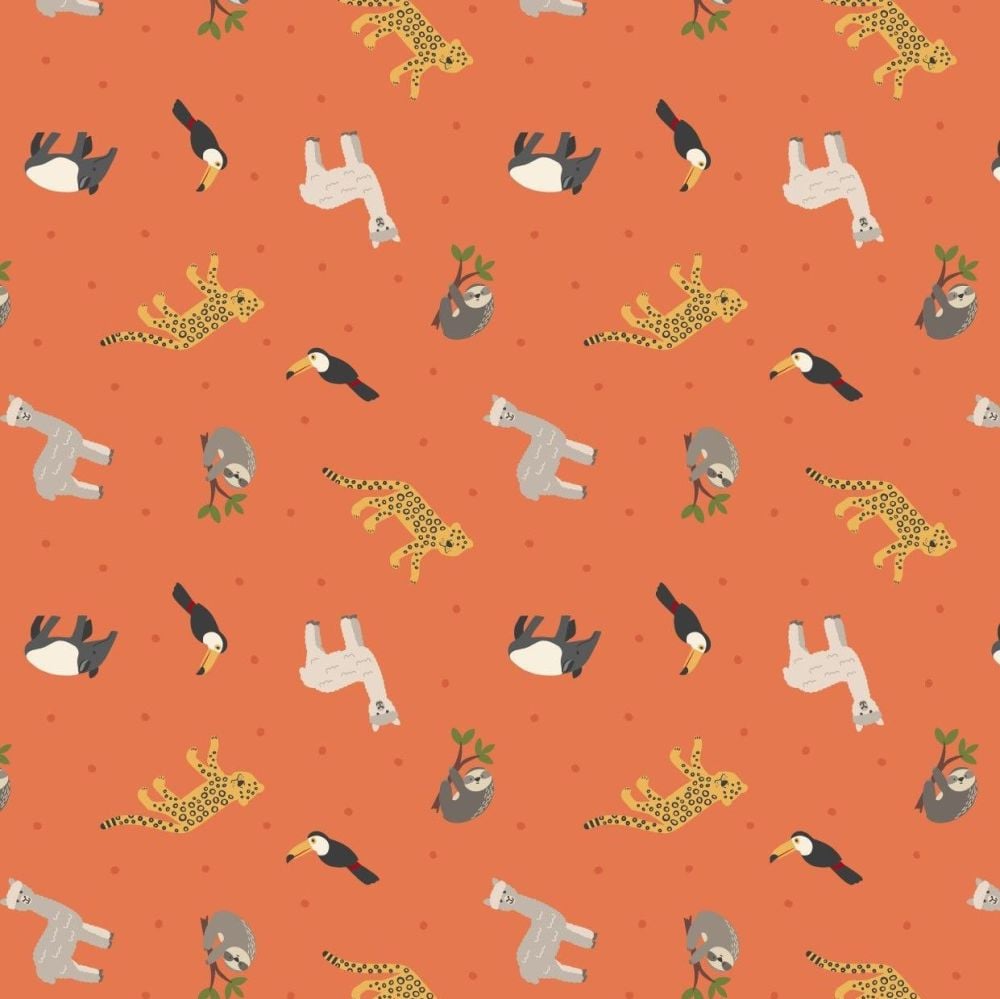 Small Things World Animals South American Animals on Orange Cotton Fabric