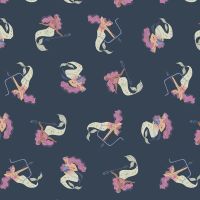 Sea Spell Tossed Mermaids in Blueberry Mermaid Rae Ritchie Dear Stella Cotton Fabric
