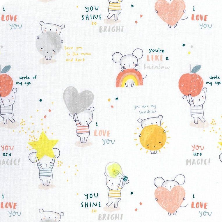 Shine Bright Mouse Mice Stars Text Hearts Moons Dear Stella Cotton Fabric