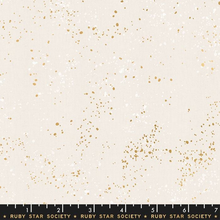 Speckled White Gold Metallic Gold Spatter Texture Ruby Star Society Cotton 
