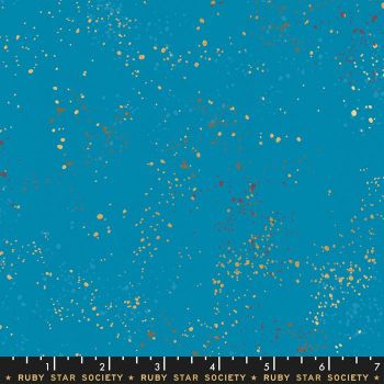 Speckled Bright Blue Metallic Gold Spatter Texture Ruby Star Society Cotton Fabric RS5027 50M
