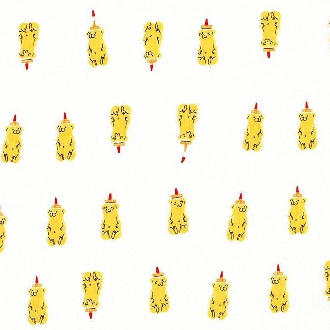 Heather Ross Far Far Away 2 Honey Bears Yellow Cotton Fabric
