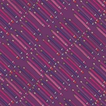 Pencil Club Pencils in Aubergine Heather Givans Stationery Cotton Fabric