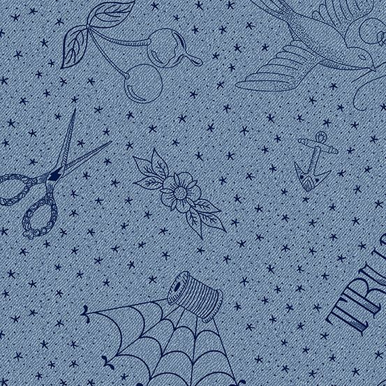 PRE-ORDER Almost Blue Draw Vintage Denim Tattoo Sketch Libs Elliott Cotton