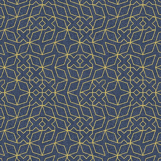 PRE-ORDER Almost Blue Stitch Indigo Metallic Libs Elliott Cotton Fabric