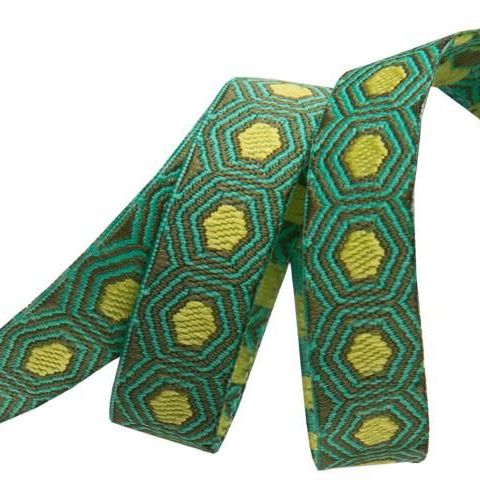 Tula Pink Tiny Yellow Tortoise Dots Green Hexagon Hexies Ribbon by Renaissa