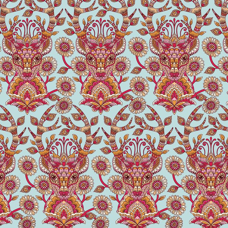 RARE Tula Pink Moon Shine Deer Me Strawberry Botanical Cotton Fabric