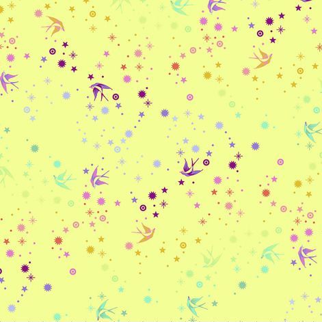 Tula Pink True Colors Fairy Dust Lime Swallows Spots Stars Cotton Fabric