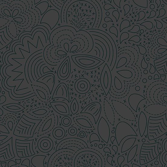 Sun Print 2020 Stitched Night Floral Charcoal Grey Geometric Alison Glass C