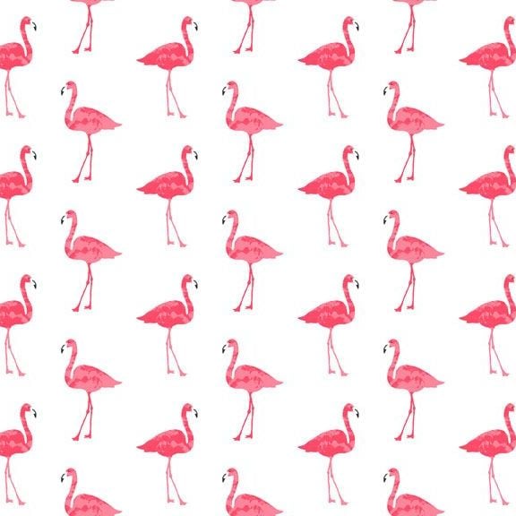 REMNANT 59cm Flamingos Fruity Friends Flamingo Bird on White Tropical Cotto