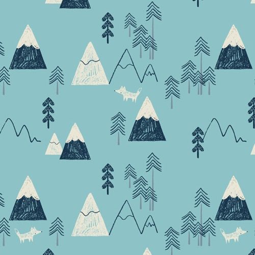 Laska Mountains Winter Mountain Range Tree Fox Nursery Cotton Fabric