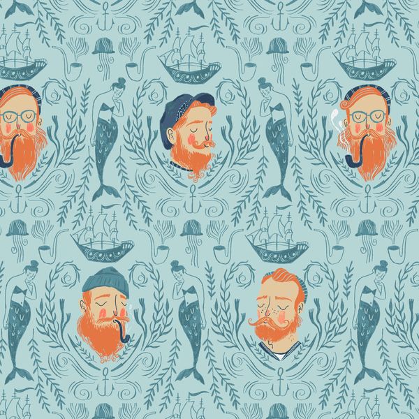 Sink or Swim Sailor Toile Skylight Jellyfish Seaweed Deep Sea Nautical Rae