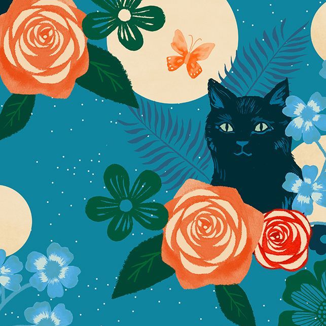 Ruby Star Society Rayon 2019 Magic Cat Teal Viscose Challis Fabric
