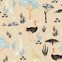 Safari Dreams Menagerie Sand Giraffe Cheetah Emu Jungle Animal Teresa Chan Cotton Fabric
