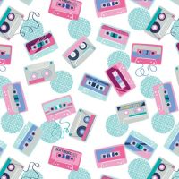 Retro Blast Cassettes White Cassette Tapes Music Mixtape Tape Deck Cotton Fabric