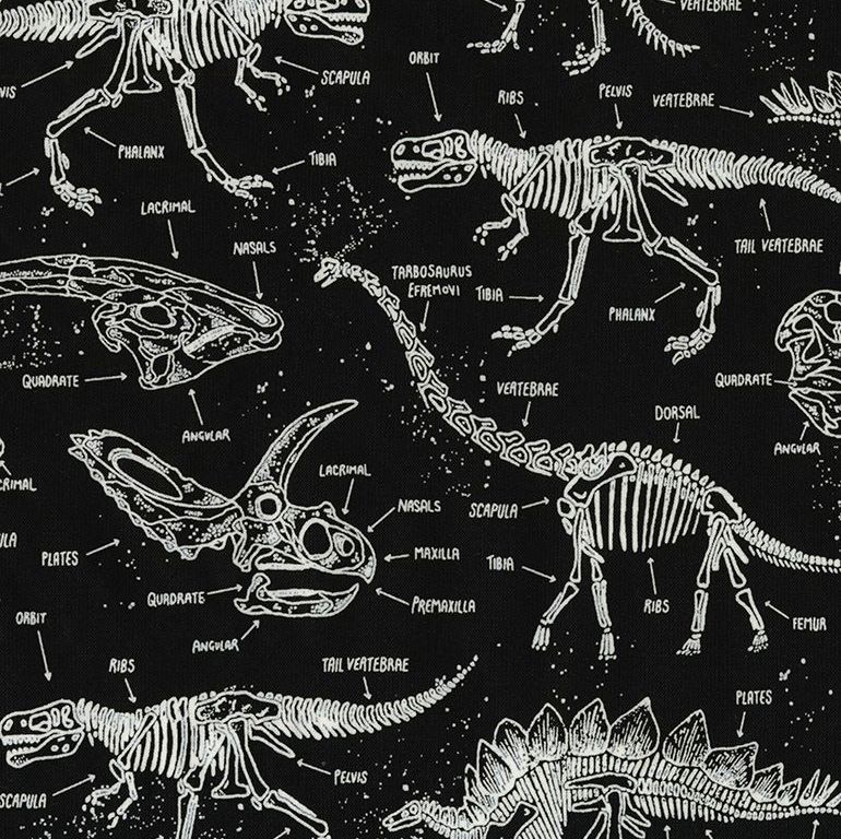 Dinosaurs Glow in the Dark Dinosaur Skeletons Dino GID Cotton Fabric