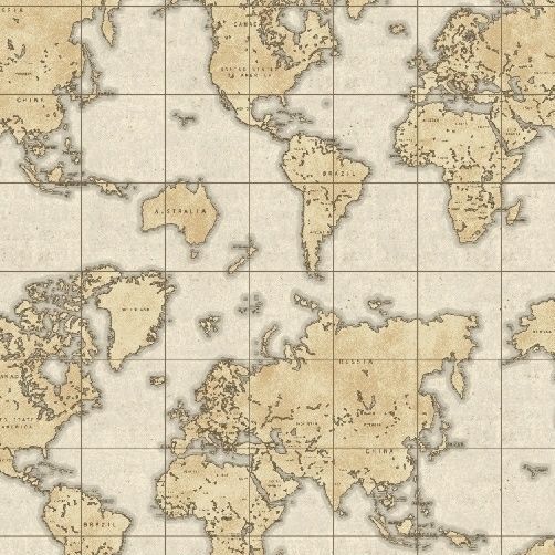Whistler Studios Seven Seas World Map Almond Travel Adventure Cotton Fabric