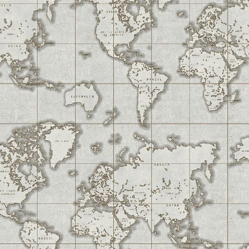 Whistler Studios Seven Seas World Map Grey Travel Adventure Cotton Fabric