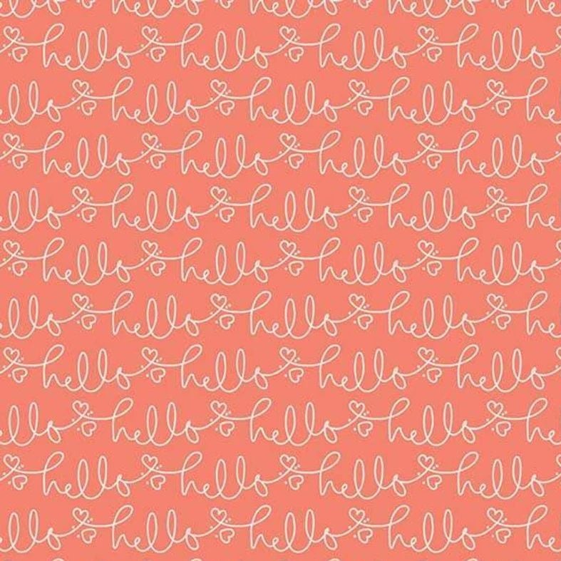 Golden Days Hello Coral Text Heart Cursvie Script Cotton Fabric