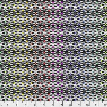 Tula Pink LINEWORK Hexy Rainbow Ink Ombre Hexagon Spot Cotton Fabric