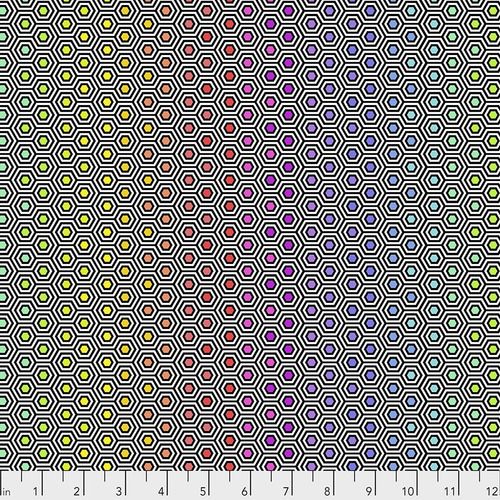 Tula Pink LINEWORK Hexy Rainbow Ink Ombre Hexagon Spot Cotton Fabric
