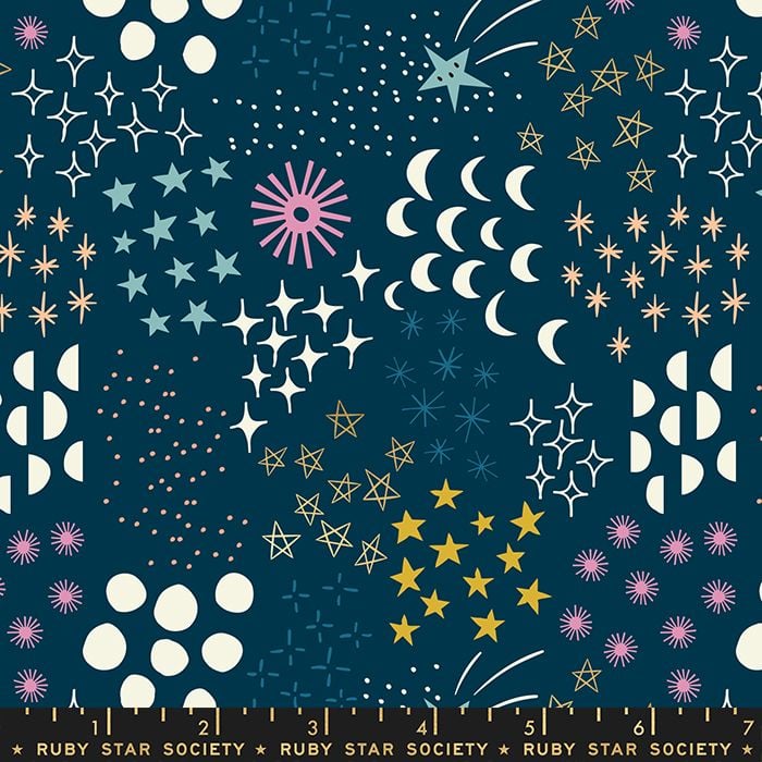 Stellar Final Frontier Dark Teal Geometric Metallic Gold Ruby Star Society