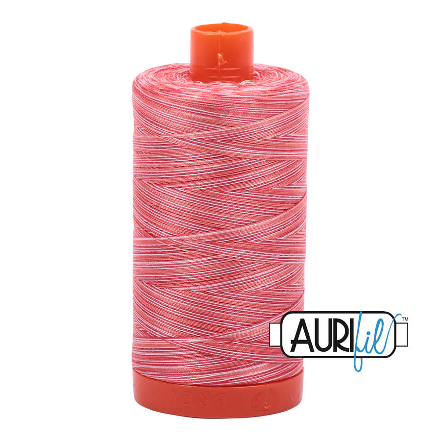 Aurifil 50wt Variegated Cotton Thread Large Spool 1300m 4668 Strawberry Par