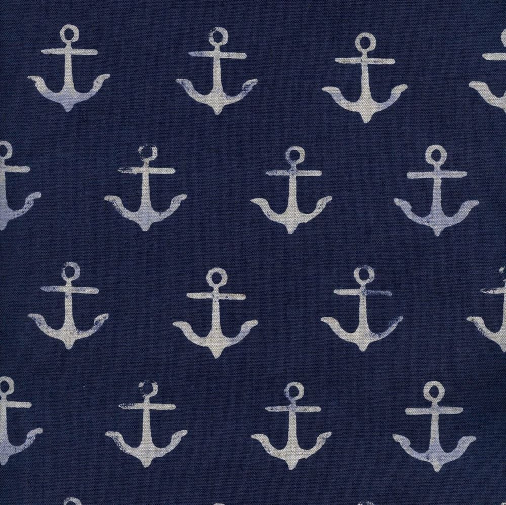 RARE S.S. Bluebird Anchor Navy Melody Miller Nautical Anchors Cotton and St