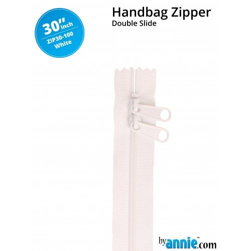 By Annie 30" Handbag Zipper Double Slide White Zip