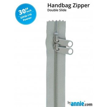 By Annie 30" Handbag Zipper Double Slide Pewter Zip