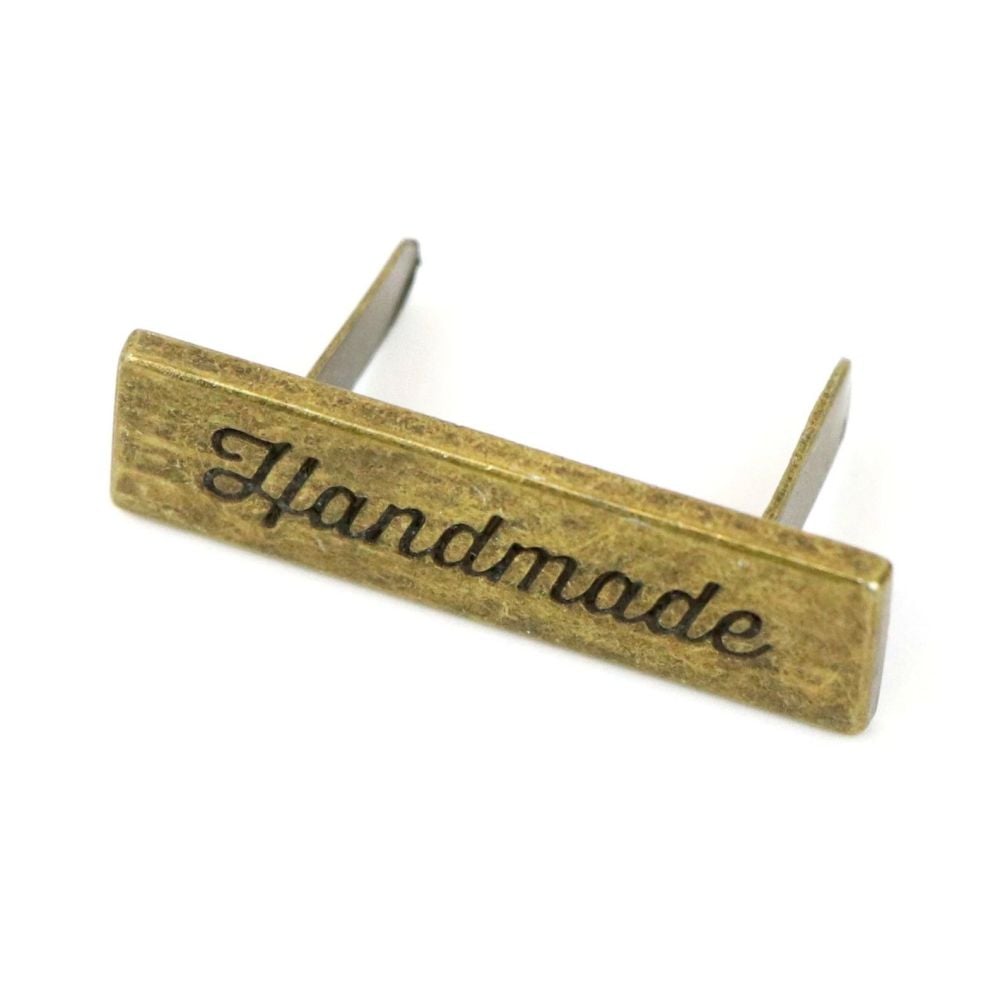 'Handmade' Script Bag Making Label Antique Brass Purse Supplies