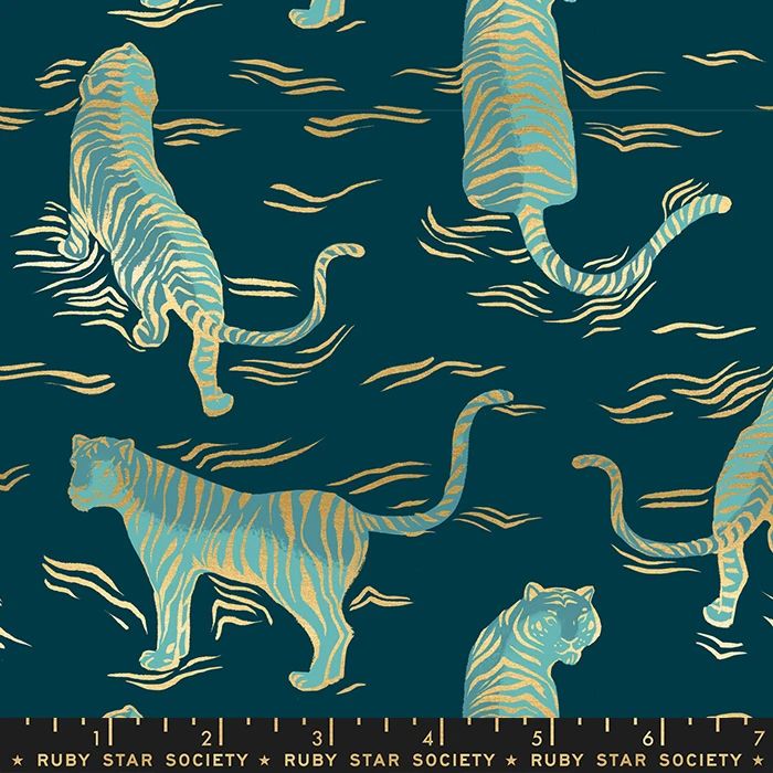 Tiger Fly Tigress Dark Teal Tigers Metallic Gold Ruby Star Society Sarah Wa