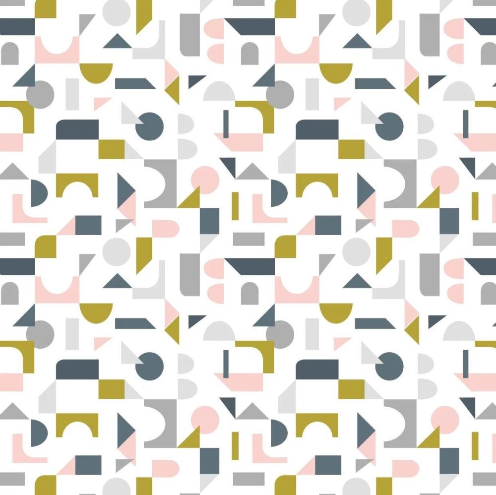 Forme Scattered Geometric on Cream Retro Shapes Cotton Fabric