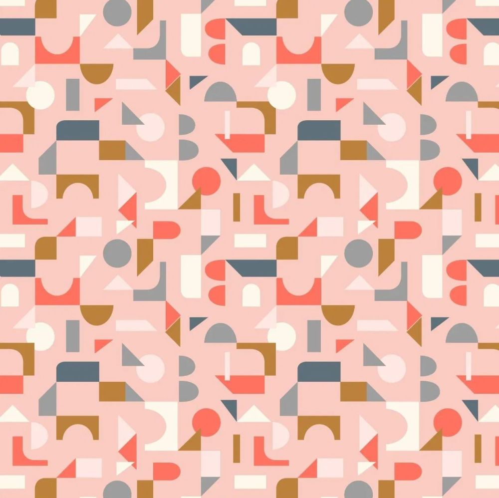 Forme Scattered Geometric on Blush Pink Retro Shapes Cotton Fabric