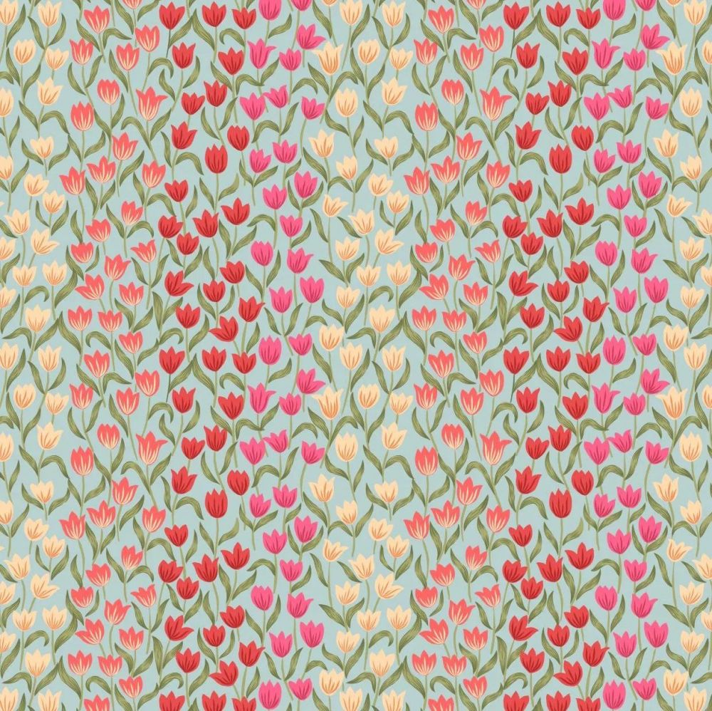 Tulip Fields on Duckegg Tulips Flowers Floral Cotton Fabric