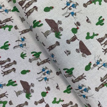 LAST FAT QUARTER Matsui Kokka Meerkat Family Natural Meerkats Cotton Linen Canvas Fabric