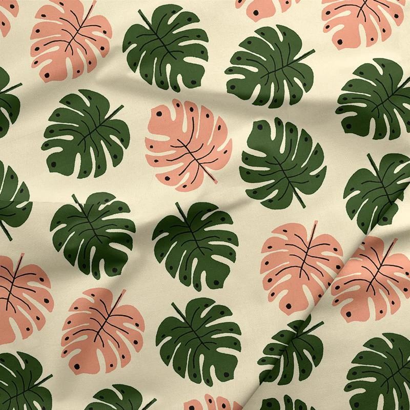 Green Thumb Girls Monstera Leaves Tropical Cheese Plant Leaf Botanical Cotton Fabric