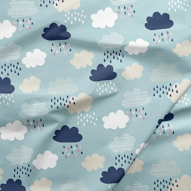 Over The Rainbow Rainy Days Raincloud Cloud Rain Clouds Drops Cotton Fabric